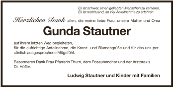 Traueranzeige von Gunda Stautner von Pegnitz-Zeitung